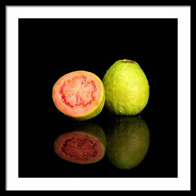 Red Guava Psidium Guajava on a Black Background / Art Photo - Framed Print