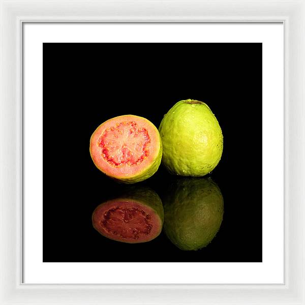 Red Guava Psidium Guajava on a Black Background / Art Photo - Framed Print