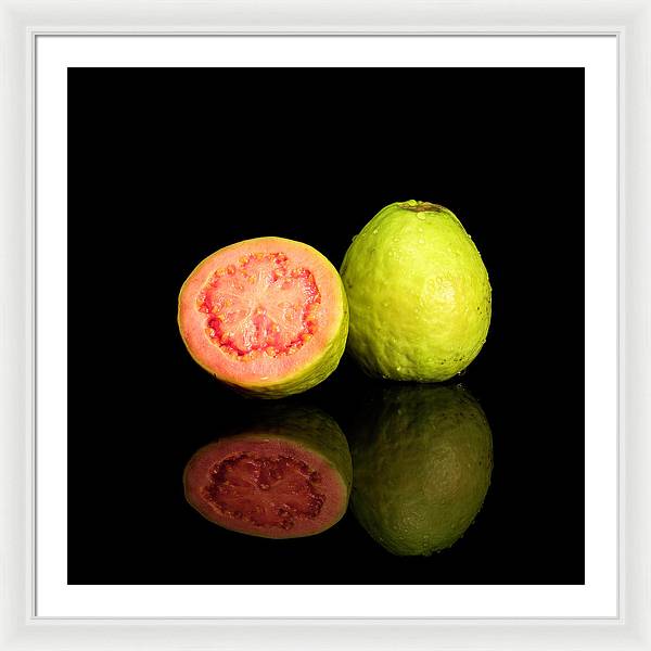 Red Guava Psidium Guajava on a Black Background / Art Photo - Framed Print