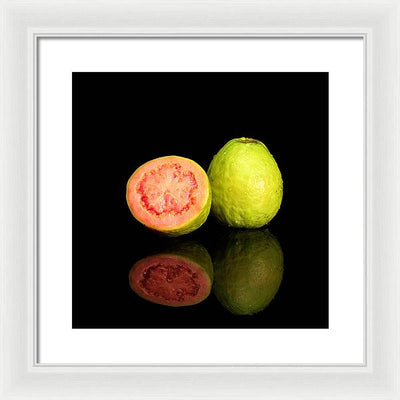 Red Guava Psidium Guajava on a Black Background / Art Photo - Framed Print