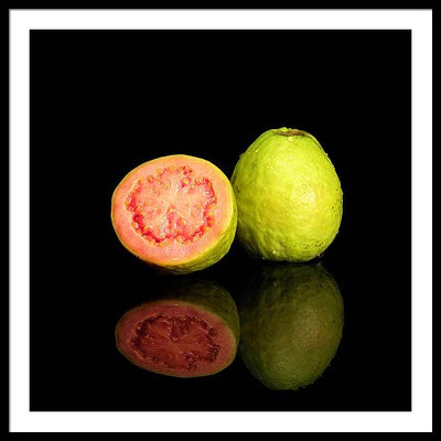 Red Guava Psidium Guajava on a Black Background / Art Photo - Framed Print