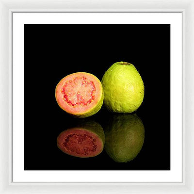 Red Guava Psidium Guajava on a Black Background / Art Photo - Framed Print