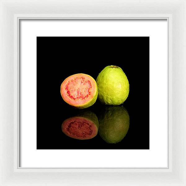 Red Guava Psidium Guajava on a Black Background / Art Photo - Framed Print