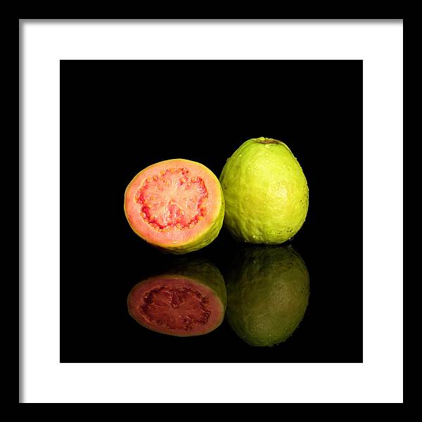 Red Guava Psidium Guajava on a Black Background / Art Photo - Framed Print