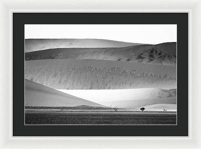 Sand Dunes, Namibia, Black and White #1 / Art Photo - Framed Print