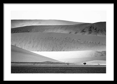 Sand Dunes, Namibia, Black and White #1 / Art Photo - Framed Print