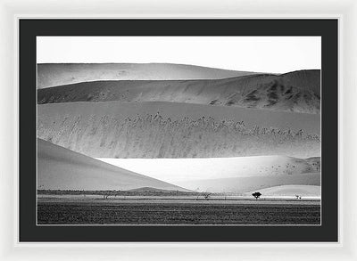 Sand Dunes, Namibia, Black and White #1 / Art Photo - Framed Print