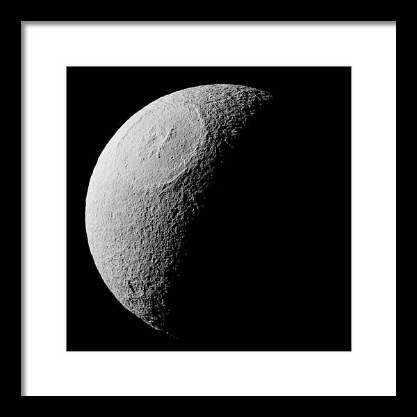 Saturn Icy Moon Tethys / Art Photo - Framed Print