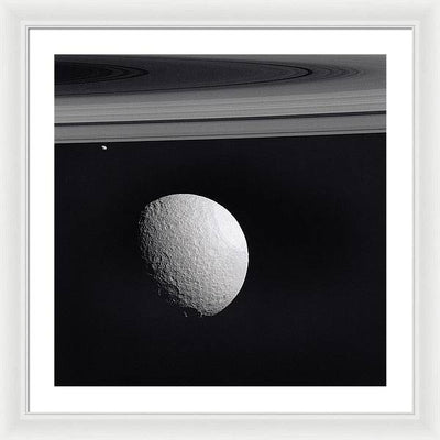 Saturn Moons Tethys and Janus / Art Photo - Framed Print