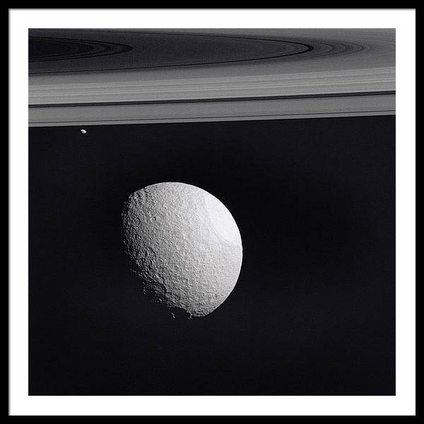 Saturn Moons Tethys and Janus / Art Photo - Framed Print