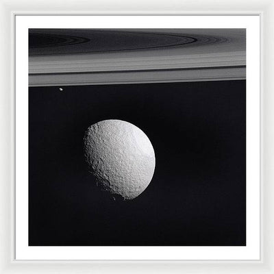 Saturn Moons Tethys and Janus / Art Photo - Framed Print