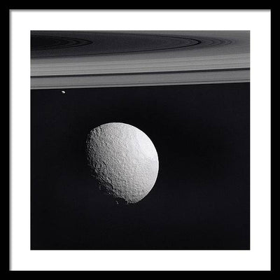 Saturn Moons Tethys and Janus / Art Photo - Framed Print