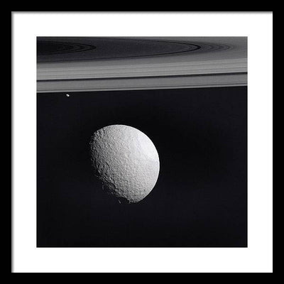 Saturn Moons Tethys and Janus / Art Photo - Framed Print