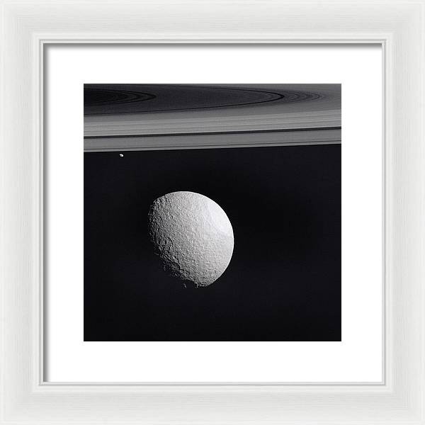 Saturn Moons Tethys and Janus / Art Photo - Framed Print