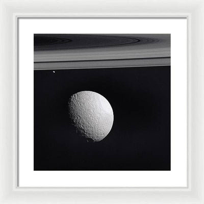 Saturn Moons Tethys and Janus / Art Photo - Framed Print