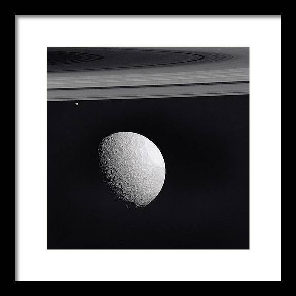 Saturn Moons Tethys and Janus / Art Photo - Framed Print