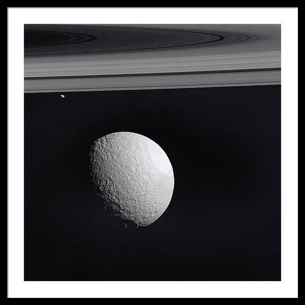 Saturn Moons Tethys and Janus / Art Photo - Framed Print