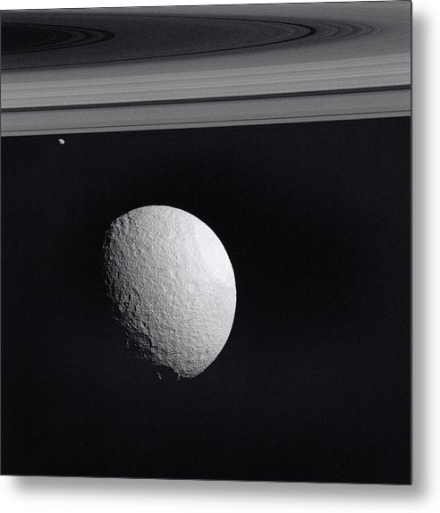 Saturn Moons Tethys and Janus / Art Photo - Metal Print