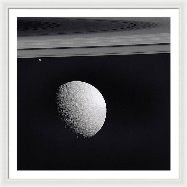 Saturn Moons Tethys and Janus / Art Photo - Framed Print