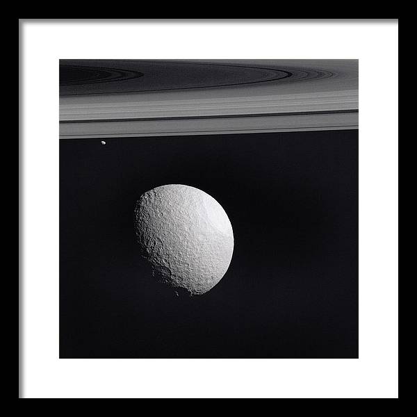 Saturn Moons Tethys and Janus / Art Photo - Framed Print