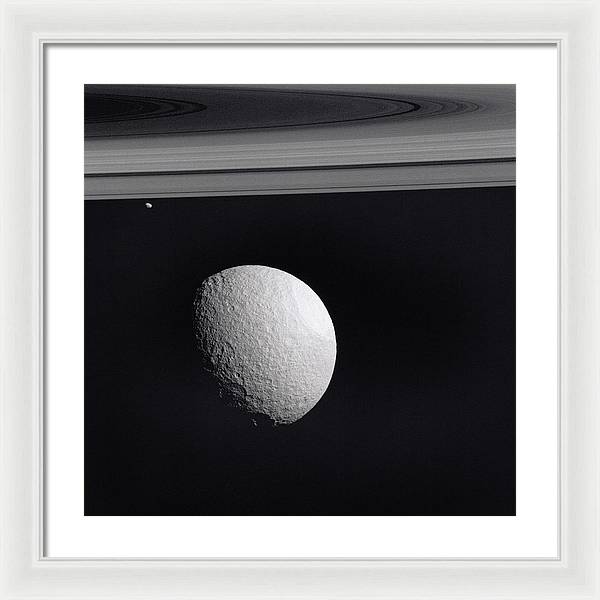 Saturn Moons Tethys and Janus / Art Photo - Framed Print