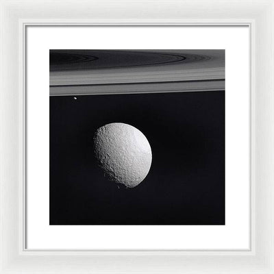 Saturn Moons Tethys and Janus / Art Photo - Framed Print