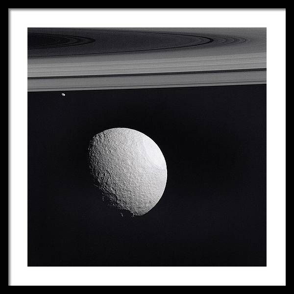 Saturn Moons Tethys and Janus / Art Photo - Framed Print