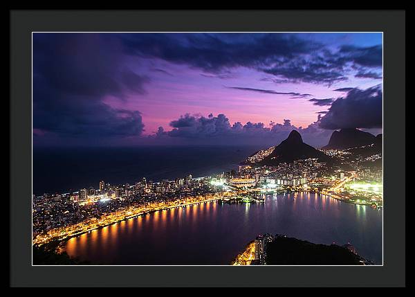 Shortly after Sunset from the Morro dos Cabritos Mountain, Rio de Janeiro / Art Photo - Framed Print