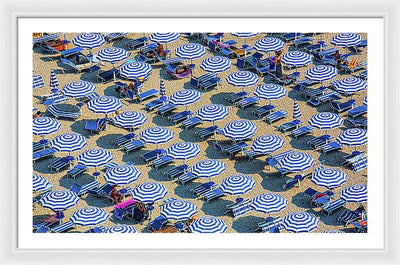 Striped Umbrellas on the Beach #2 / Art Photo - Framed Print