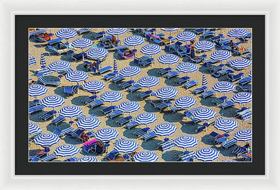 Striped Umbrellas on the Beach #2 / Art Photo - Framed Print