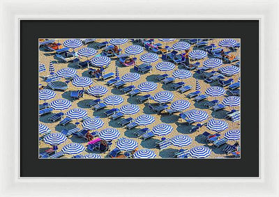 Striped Umbrellas on the Beach #2 / Art Photo - Framed Print