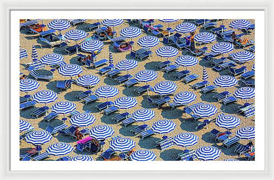 Striped Umbrellas on the Beach #2 / Art Photo - Framed Print