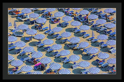 Striped Umbrellas on the Beach #2 / Art Photo - Framed Print