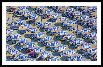 Striped Umbrellas on the Beach #2 / Art Photo - Framed Print