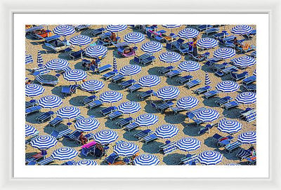 Striped Umbrellas on the Beach #2 / Art Photo - Framed Print