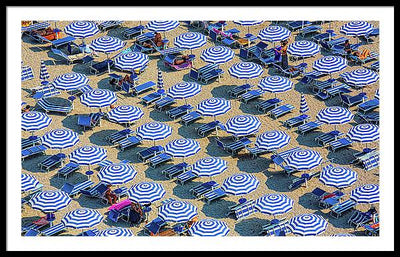 Striped Umbrellas on the Beach #2 / Art Photo - Framed Print