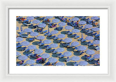 Striped Umbrellas on the Beach #2 / Art Photo - Framed Print