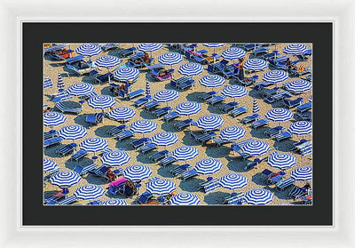 Striped Umbrellas on the Beach #2 / Art Photo - Framed Print