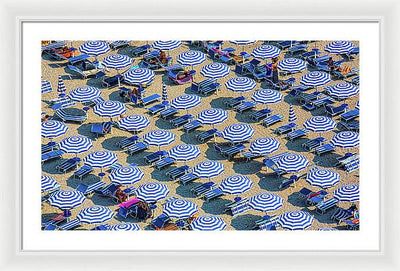 Striped Umbrellas on the Beach #2 / Art Photo - Framed Print