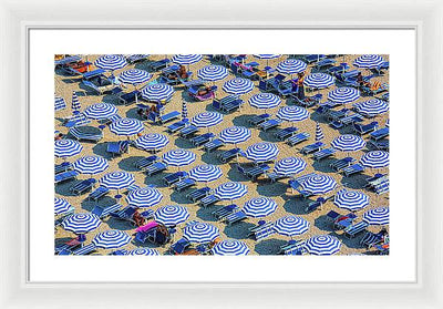 Striped Umbrellas on the Beach #2 / Art Photo - Framed Print