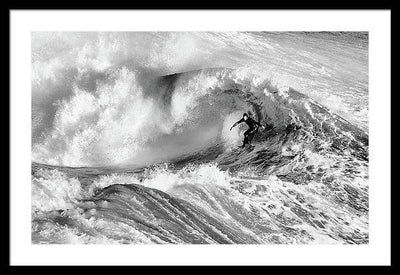 Surfer in Santa Cruz, Black and White / Art Photo - Framed Print