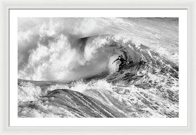 Surfer in Santa Cruz, Black and White / Art Photo - Framed Print