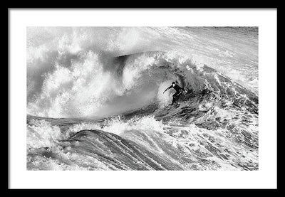 Surfer in Santa Cruz, Black and White / Art Photo - Framed Print