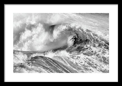 Surfer in Santa Cruz, Black and White / Art Photo - Framed Print