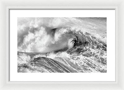 Surfer in Santa Cruz, Black and White / Art Photo - Framed Print