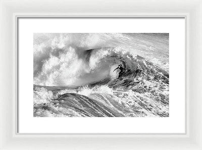 Surfer in Santa Cruz, Black and White / Art Photo - Framed Print