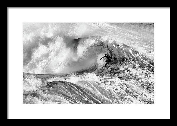 Surfer in Santa Cruz, Black and White / Art Photo - Framed Print