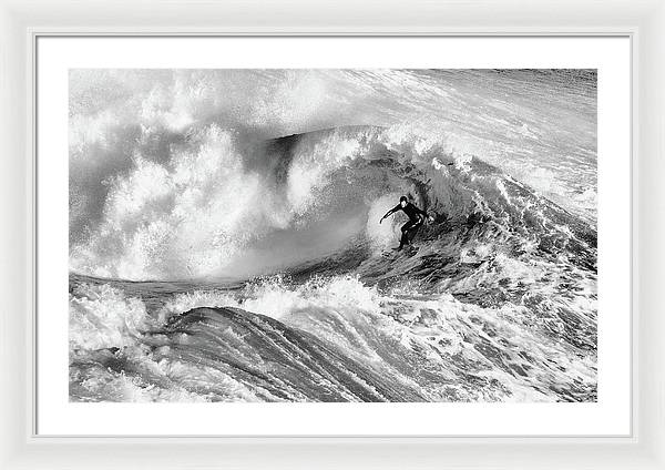 Surfer in Santa Cruz, Black and White / Art Photo - Framed Print