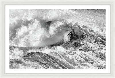 Surfer in Santa Cruz, Black and White / Art Photo - Framed Print