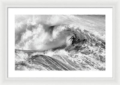 Surfer in Santa Cruz, Black and White / Art Photo - Framed Print